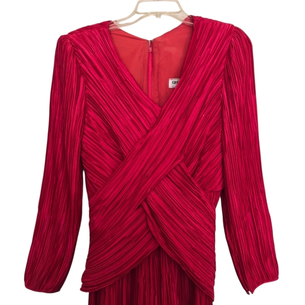 Vintage George. F Couture Elegant Hot Pink Accordion Pleat Formal Gown - Picture 2 of 7